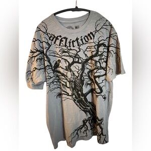 Affliction Black and Gray Skeleton Tree Tee